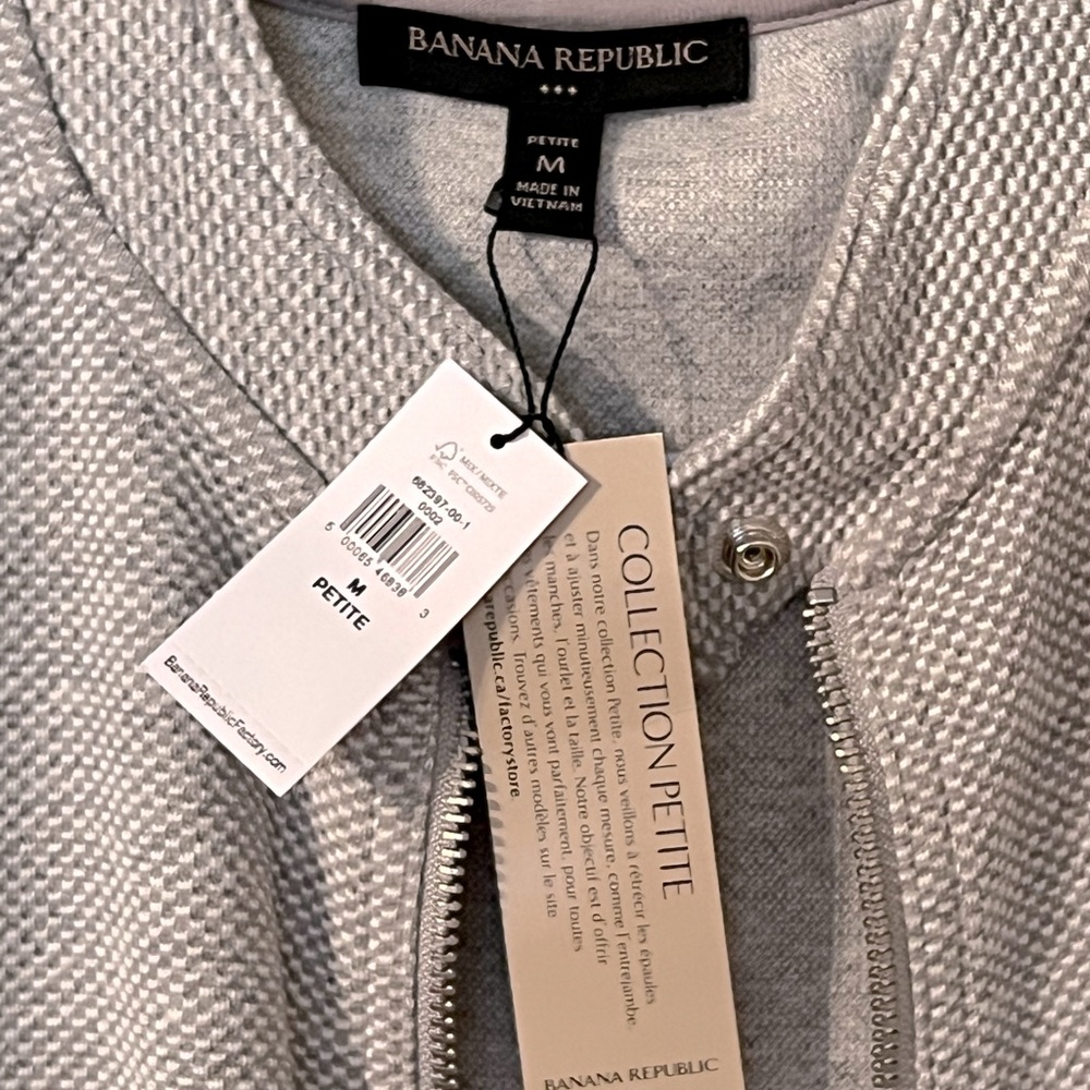 Banana Republic Bomber Jacket Moto Knit Womens Petite M Heather Cropped Fitted